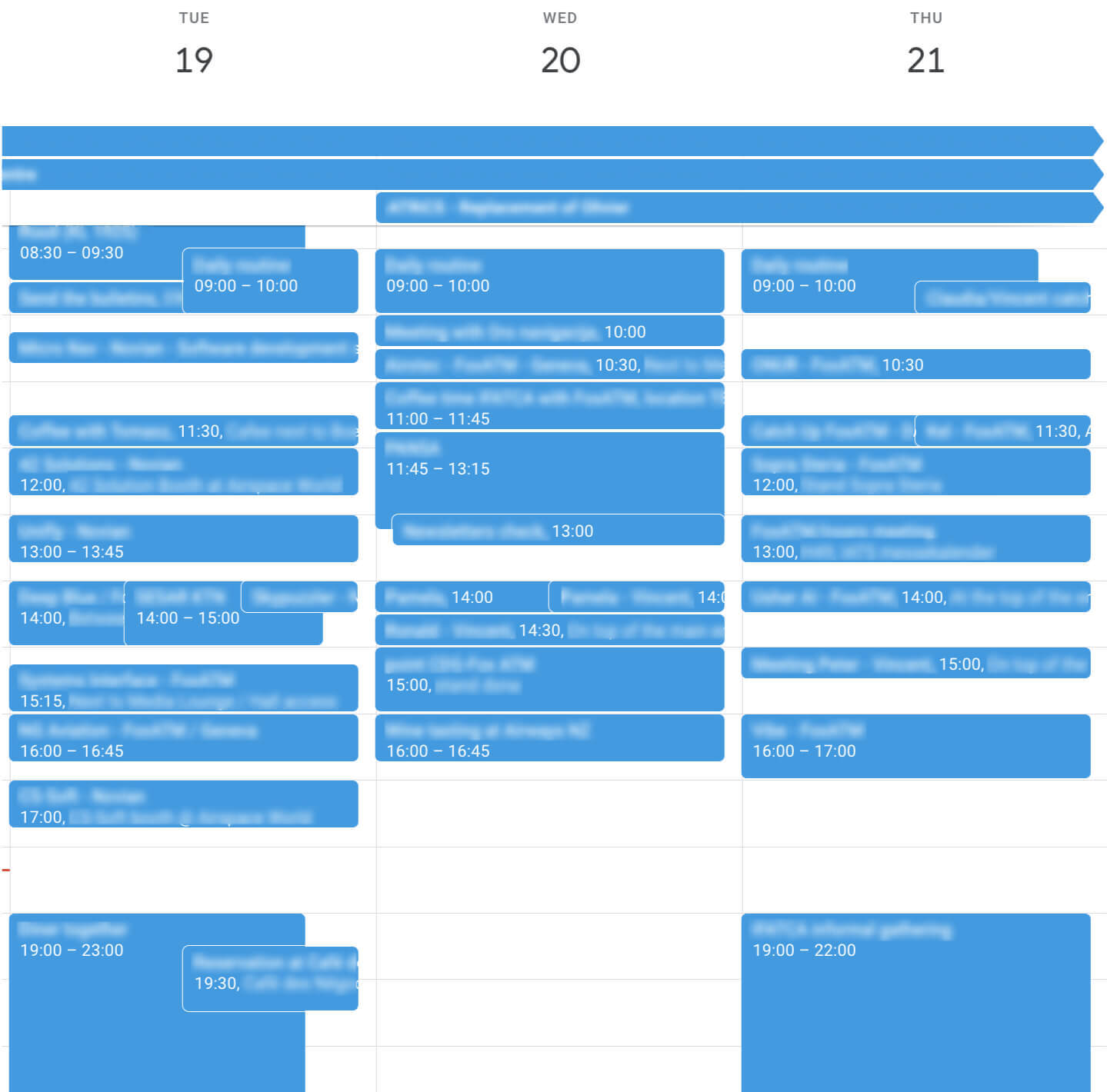 Calendar depicting a busy schedule
