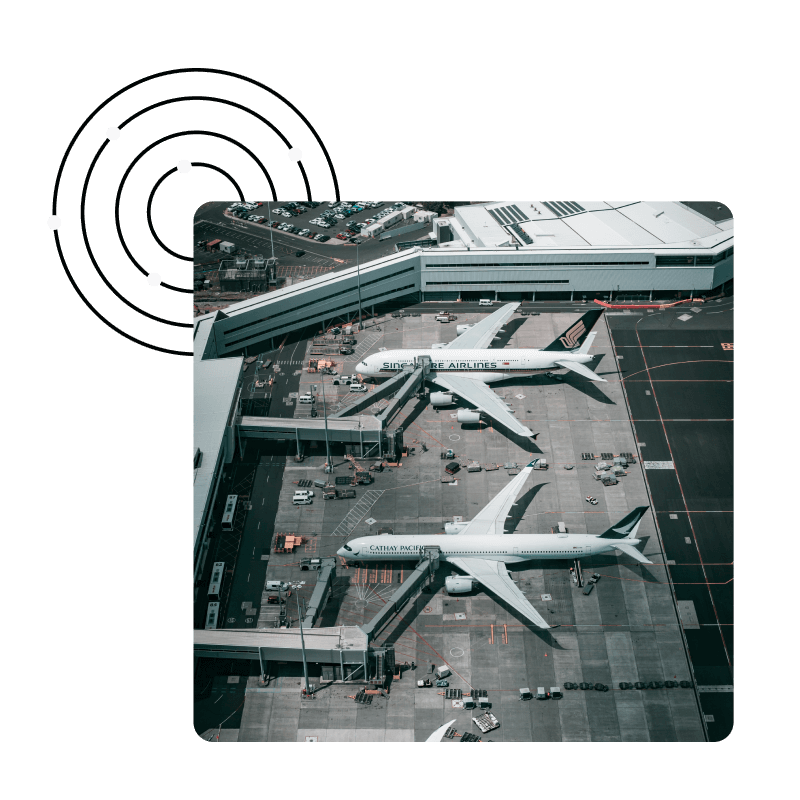 Top down overview of an airport terminal