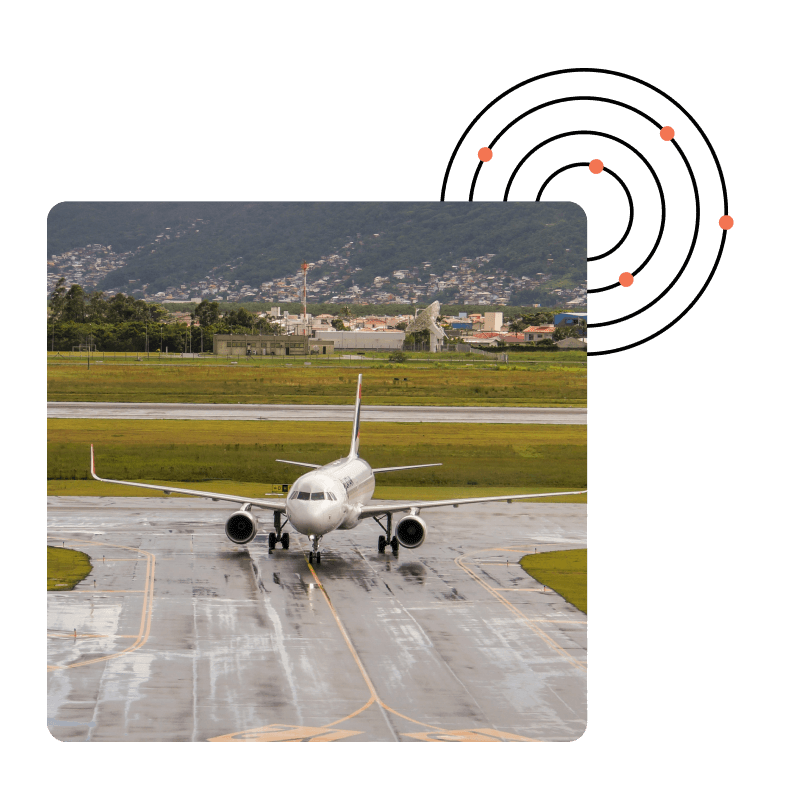 An airplane taxing for takeoff at an airport