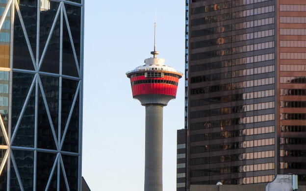 An ATC tower near a city