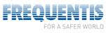 The Frequentis logo, which is the company name in blue, block letters with thin, horizontal white lines cutting through them. The Frequentis logo, which is the company name in blue, block letters with thin, horizontal white lines cutting through them.